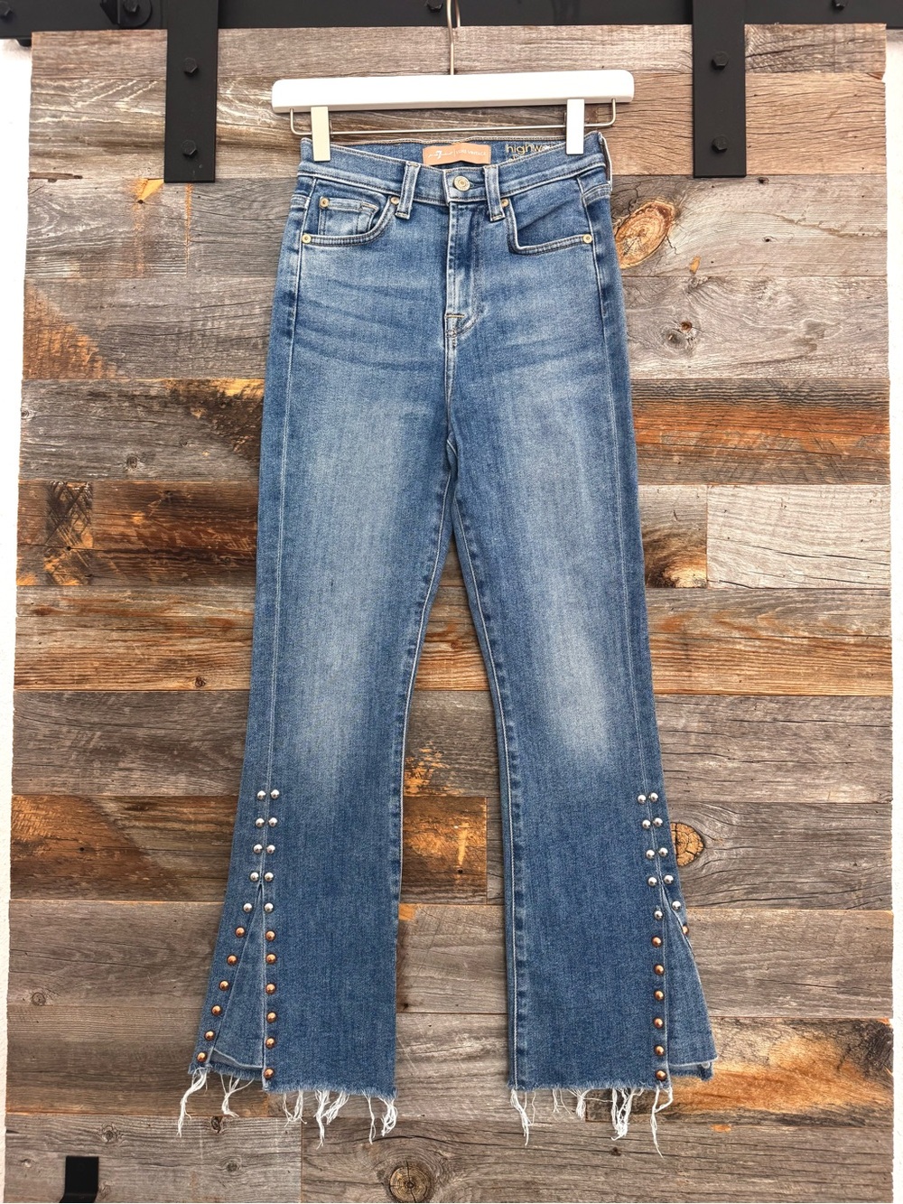 7 For All Mankind Luxe Vintage High Waist Slim Kick Jeans Studs Embellished
